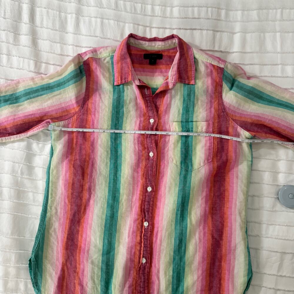 J.Crew Striped Linen Shirt Women's 6 Coastal Grandmother Retro 70s Vacation Boho - Picture 5 of 16